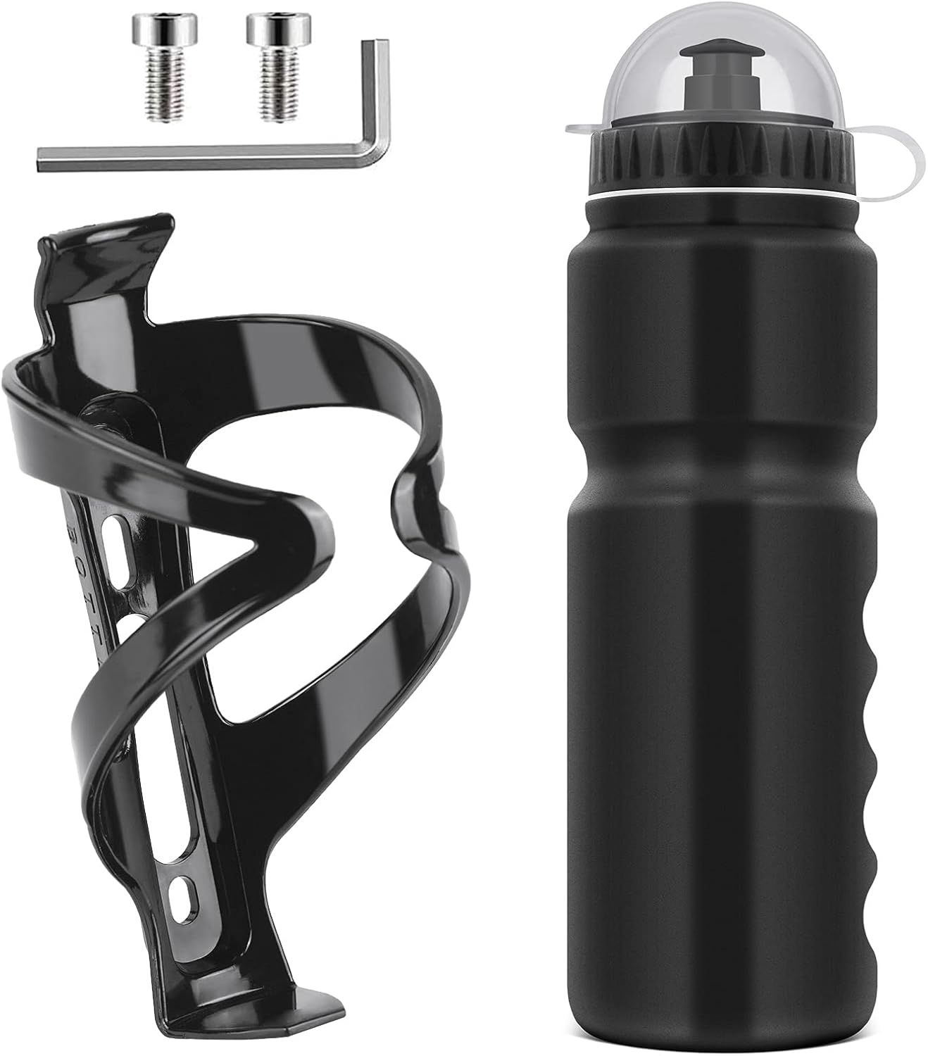 Ainiv Bike Water Bottle Cage with BPA-free 800ml/28oz Bike Bottle, Black Gloss Strong Bike Water Bottle Holder, Bicycle Cup Holder, Cycling Bottle Holder for Road Bike and Mountain Bike, Black