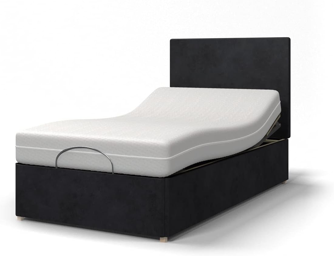 Backcarebeds Majestic Adjustable Electric Bed with Memory Foam Mattress (4ft Small Double - Black). Double Size Bed Including Double Bed Base with Headboard, Mattress & Independent Dual Hand Controls.