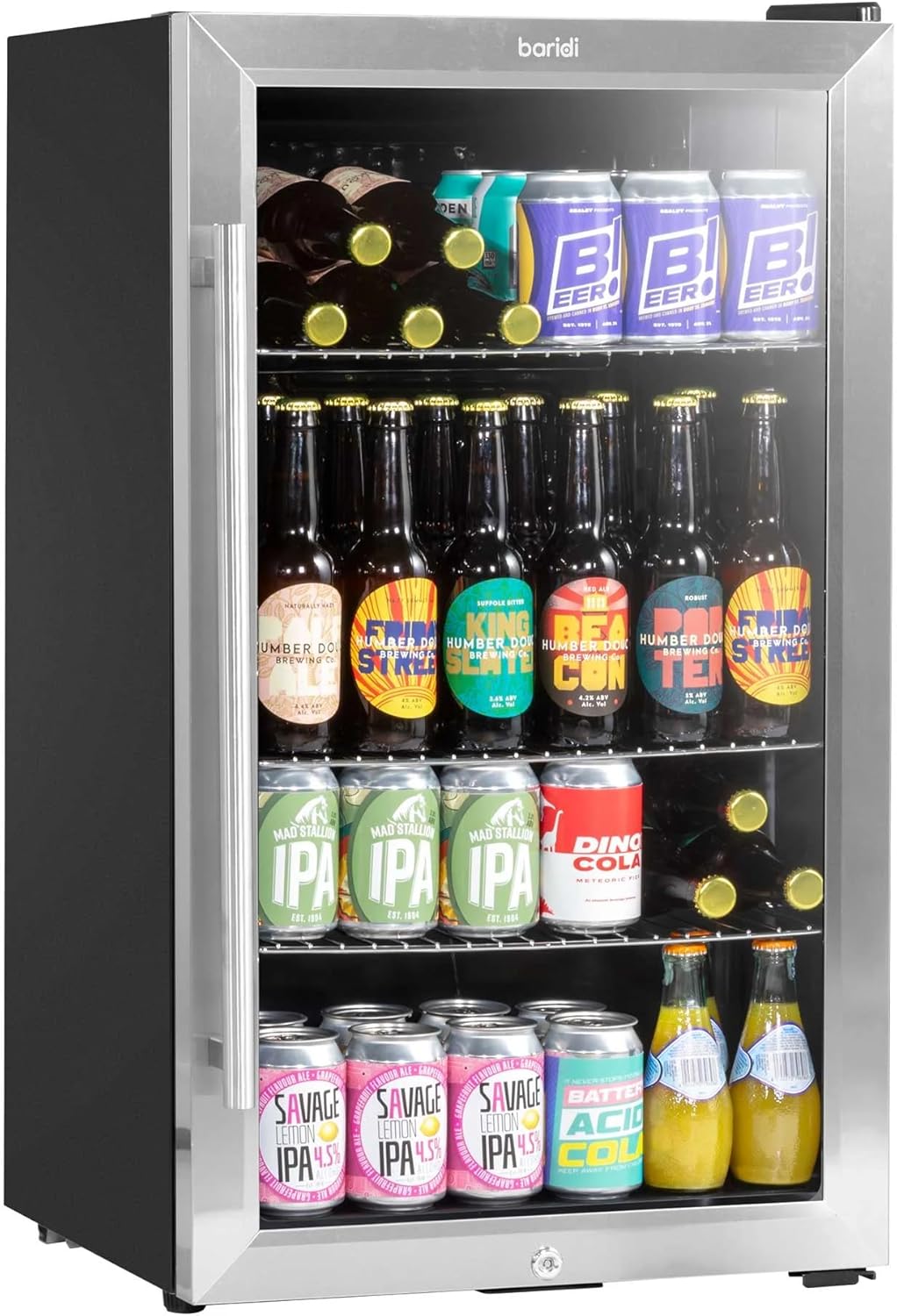 Baridi 85L Under Counter Drinks, Beer & Wine Fridge with Light, Stainless Steel - DH31 [Energy Class D]