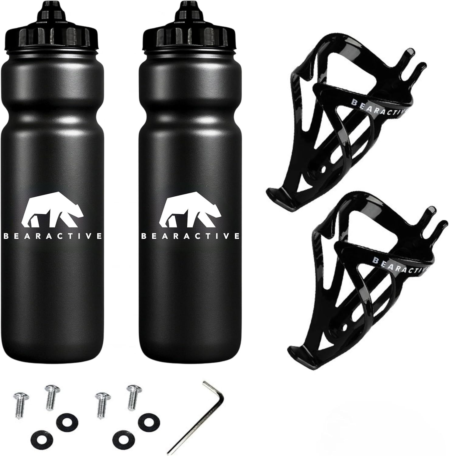 Bearactive Bike Bottle Holder with Bike Bottle 750ml - BPA Free Leak Proof Bicycle Squeeze Bottle with Valve Lid – Lightweight Plastic Bottle Cages with Screws for Road & Mountain Bikes