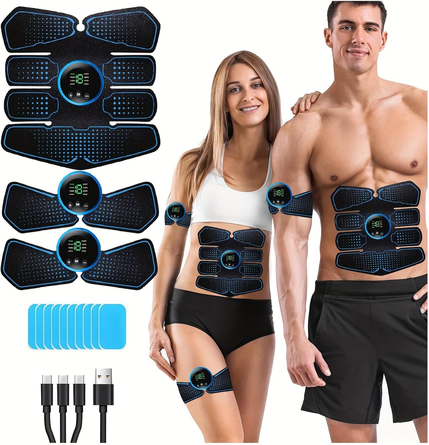 BENTENG ABS Muscle Stimulator-8 Modes & 19 Intensities-USB Waist Rechargeable-EMS Trainer Muscle Toner-Electric Abdominal Toner-For Abdominal/Arm/Leg/Hip Training