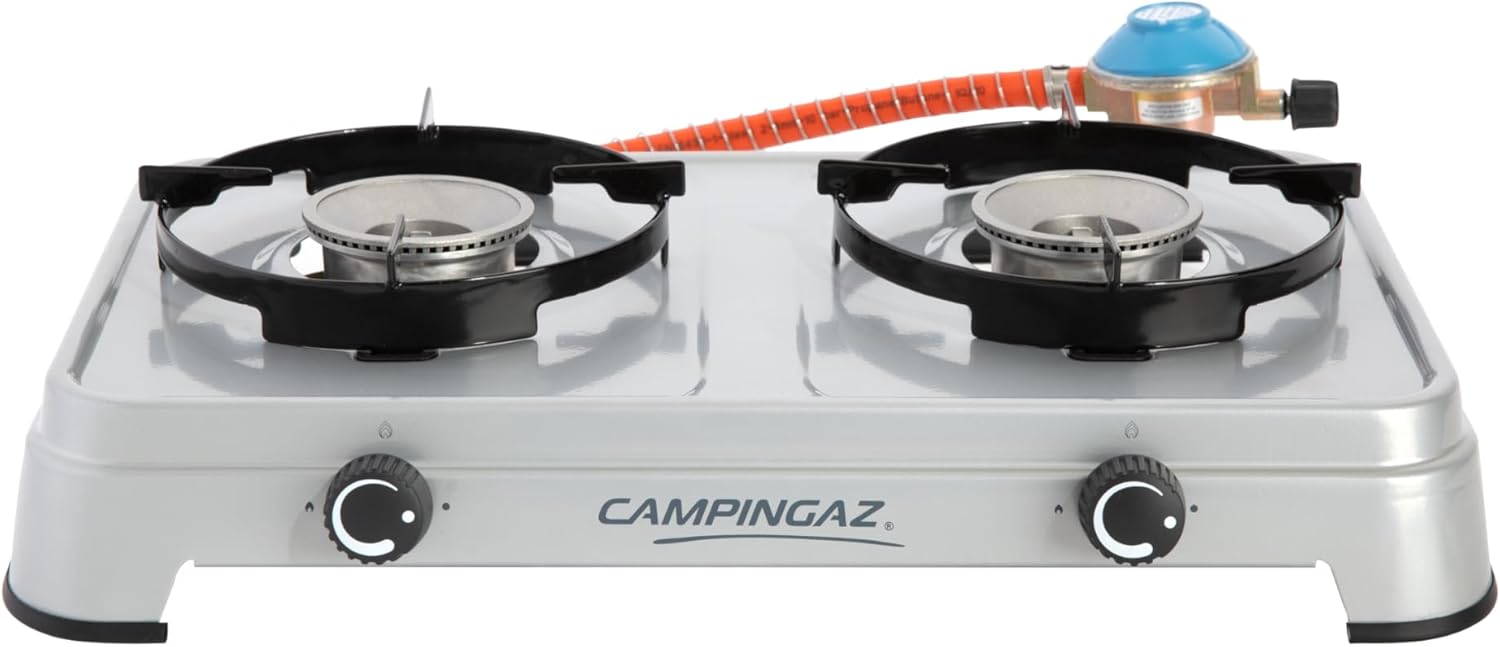 Campingaz Camping Cook CV Gas Stove, 2-Burner, Camping Stove, Operation with Gas Cartridge, Portable Gas Stove with 3600 W, Cartridge Stove with 2 Infinitely Adjustable Hotplates