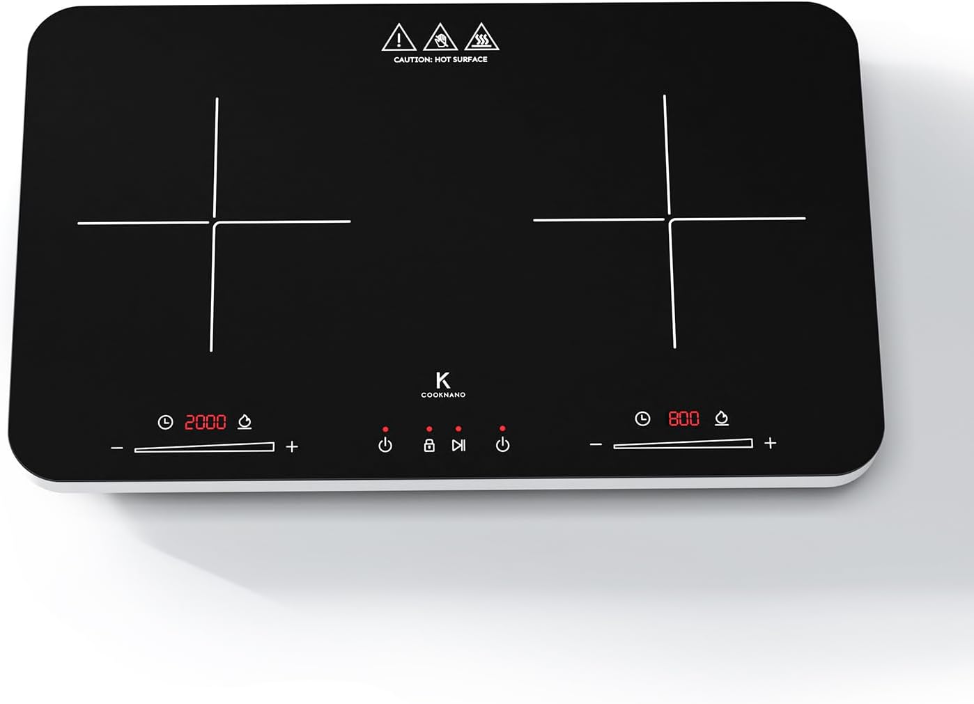 COOKNANO Induction Hob 2 Plates, Double Induction cooktop Independent Control 2800 W, 20 Power and Temperature Settings, 6-Hour Timer, Portable Induction Hob, Children's Lock