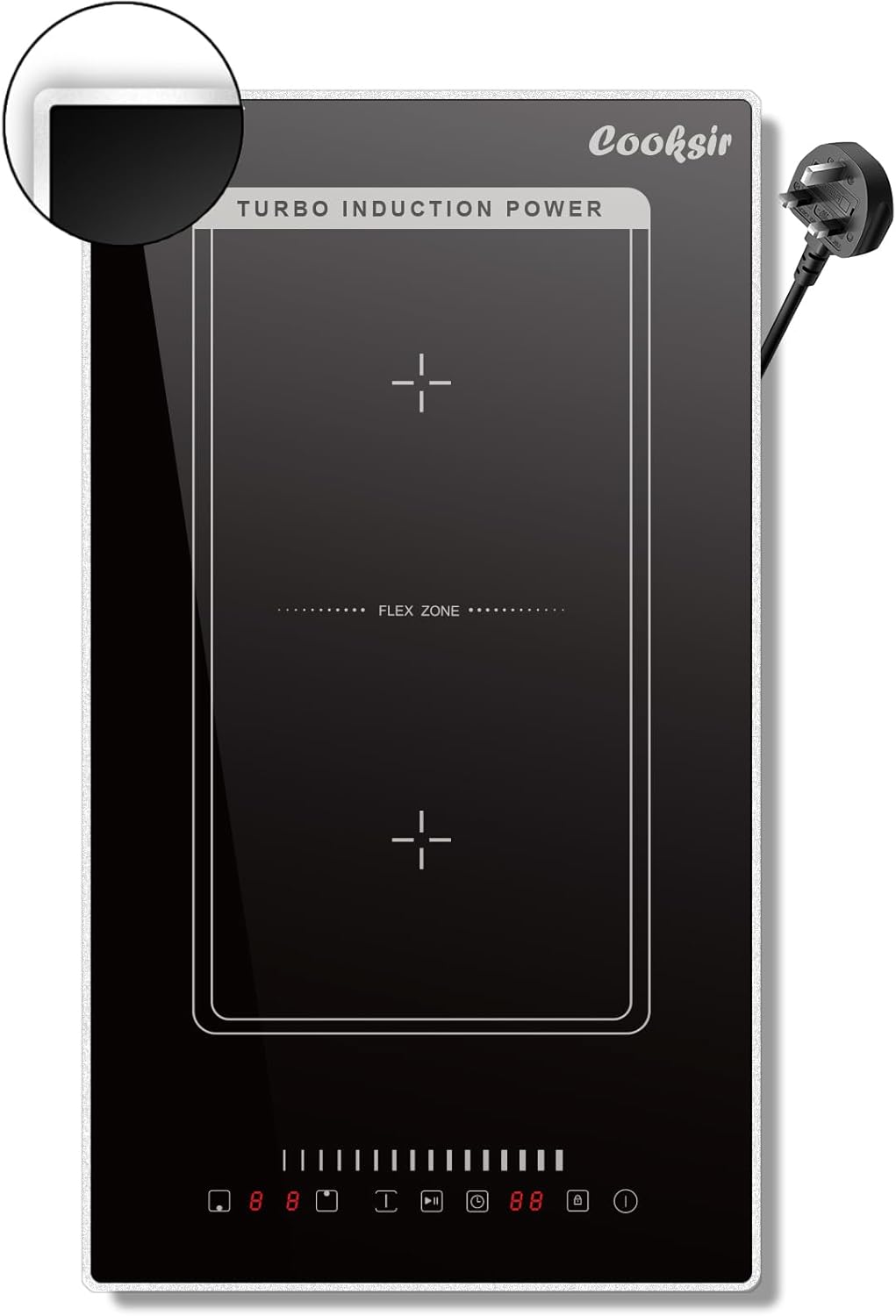 Cooksir Plug in Induction Hob with Frame, 2 Ring Electric Hob with Flexible Zone for Grill, Framed Protective Glass, Built-in Double Induction Cooktop 30CM, Black, 2800W, Timer, Safety Lock