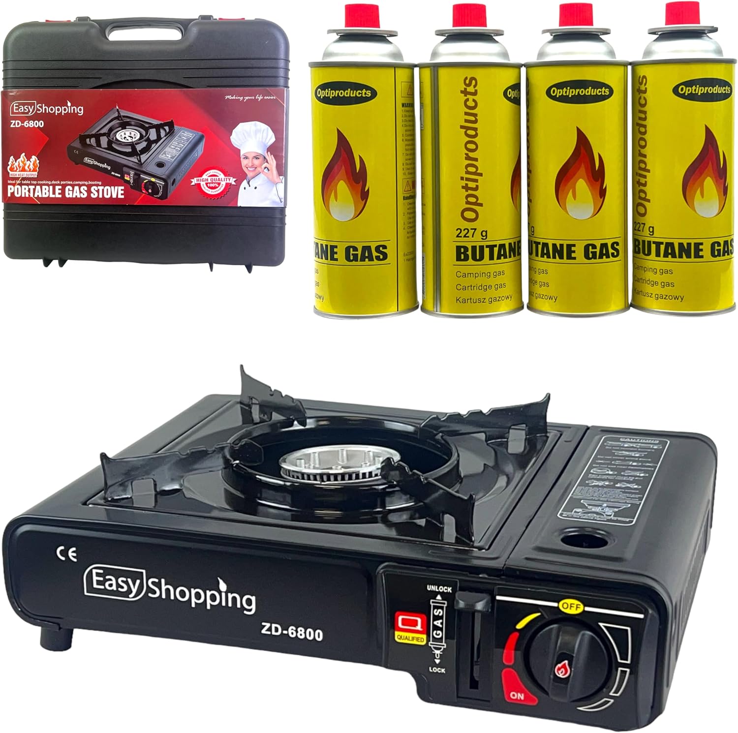 Easy Shopping Portable Camping Gas Cooker Stove Single Burner With 4 Canaister BBQ Caravan Outdoor Party Stove comes with Carry Case