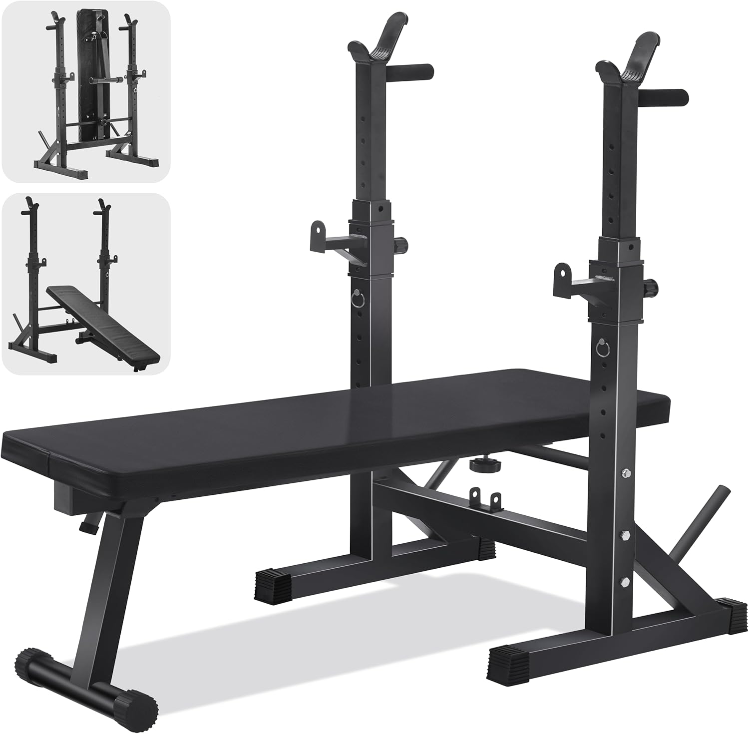 FK Sports Weight Bench With Barbell Rack & Dip Station - 6 Adjustable Levels, Foldable Workout Bench for Bench Press & Sit up, 200KG Heavy Duty Gym Bench, Multi Use Exercise Benches Home Gym Equipment