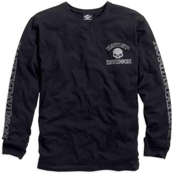 HARLEY-DAVIDSON Men's Long-Sleeved Shirt Black Skull Long Sleeve Cotton Sweater Pullover