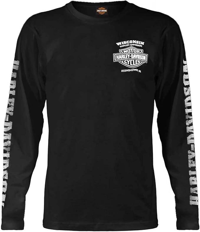 Harley-Davidson Men's Skull Lightning Crest Graphic Long Sleeve Shirt, Black