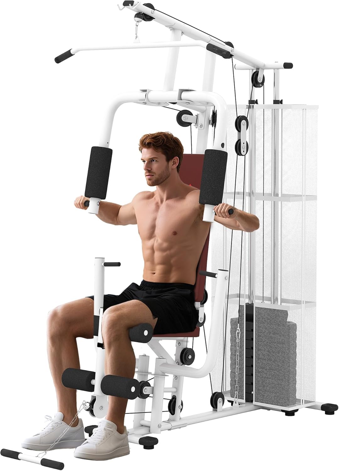 HOMCOM Home Gym Equipment, Multi Gym Workout Station with 45Kg Weight Stack, Chest Station, Butterfly Press & Leg Developer for Strength Training