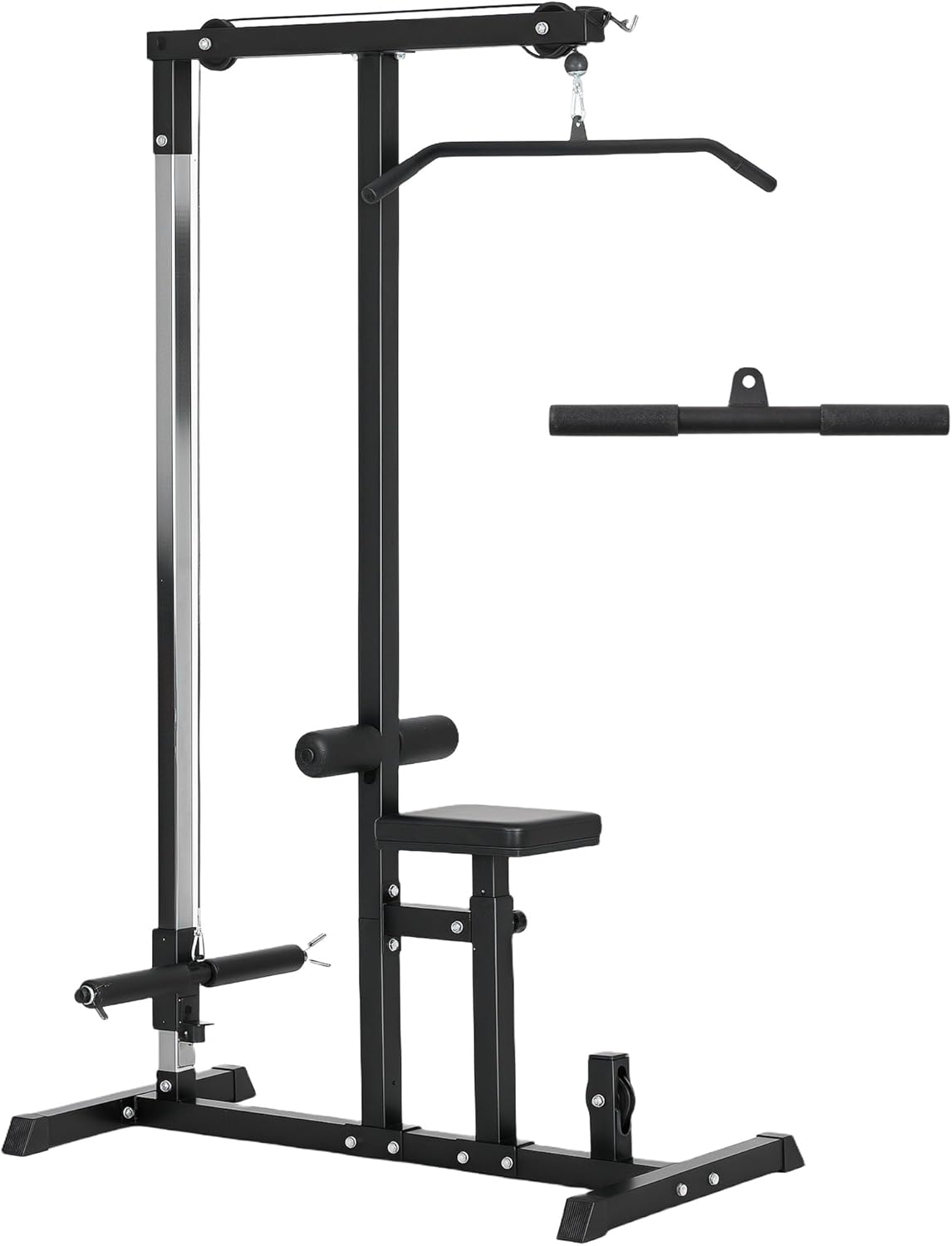 HOMCOM Lat Pull Down Machine with Extra Pulley for Seated Rows, Cable Machine Pulley System with Adjustable Seat for Home Gym