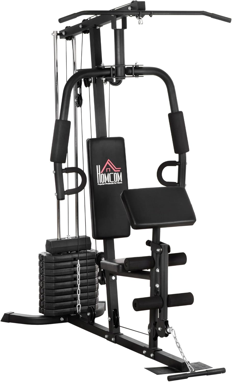 HOMCOM Multi Gym with Weights, Multifunction Home Gym Machine with 45kg Weight Stack, for Lat Pulldown, Leg Extensions, Preacher Bicep Curls, Triceps Pulldowns, Chest Press, Strength Training