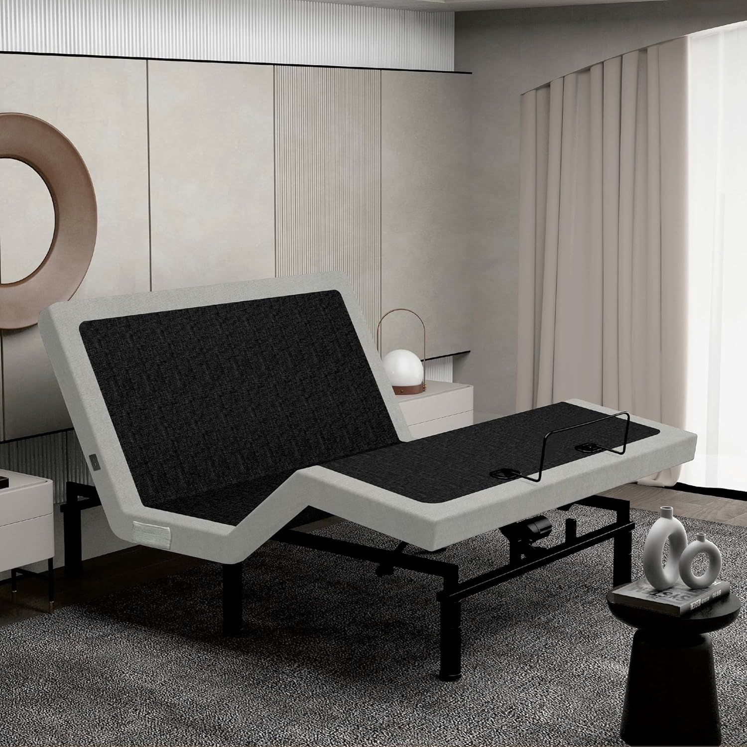 Irvine Home Collection Full Size Adjustable Bed Base, Loaded Features, Zero Gravity, Anti-Snore, Programmable Memory Positions, Full Body Massage, USB, Under Bed Lighting, Remote Flashlight, Grey