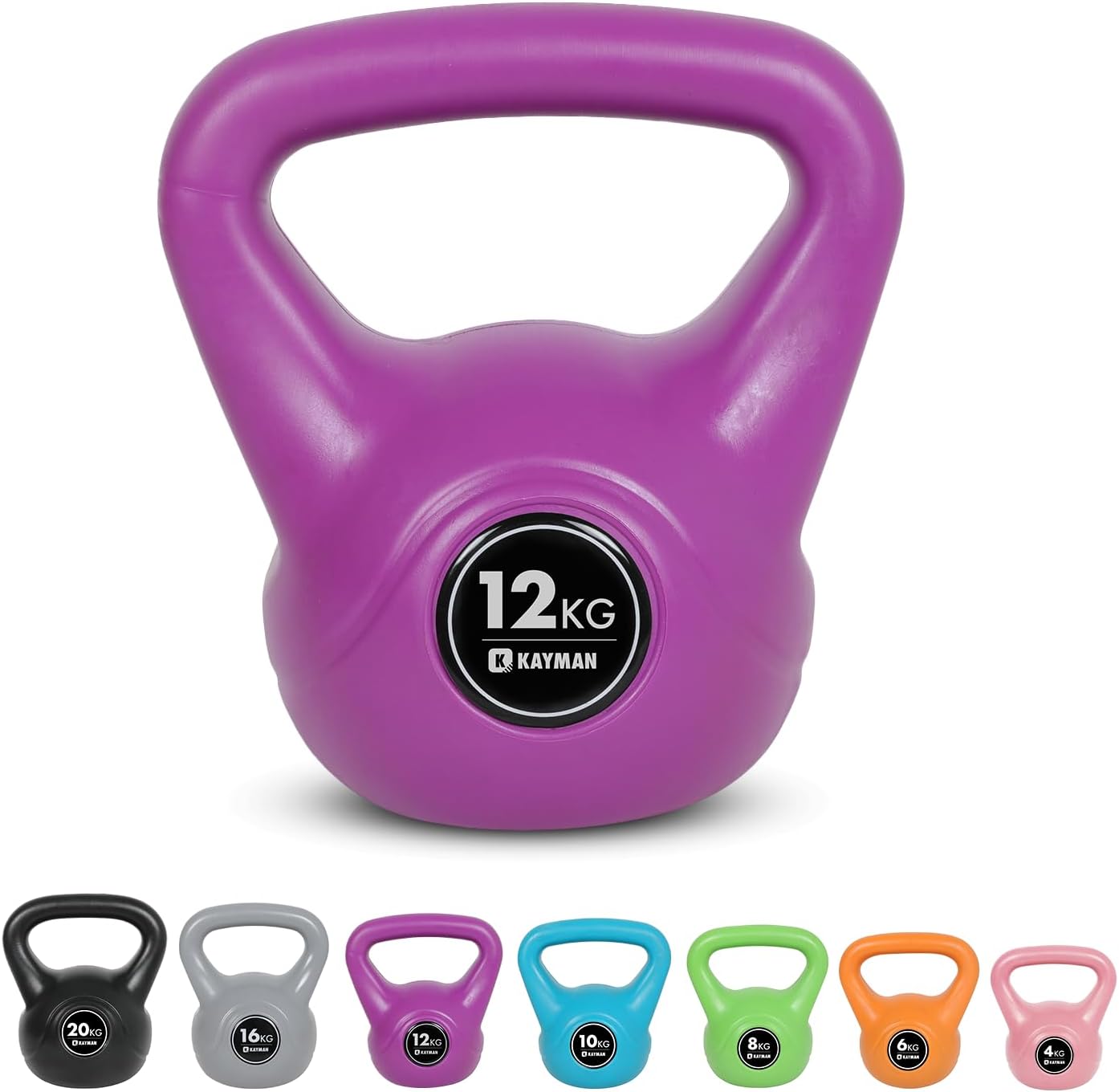 Kayman Kettlebell 4KG, 6KG, 8KG, 12KG, 16KG, 20KG - Ergonomic Handle & Flat Bottom for Stability - Home Gym Weight for Strength Training & Cardio - Versatile Range for Fitness Workouts
