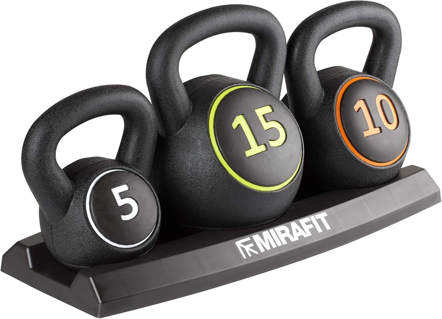 Mirafit 3pce Kettlebell Weight Set with Stand - 5, 10 and 15lbs (2.2kg, 4.5kg and 6.8 kg)