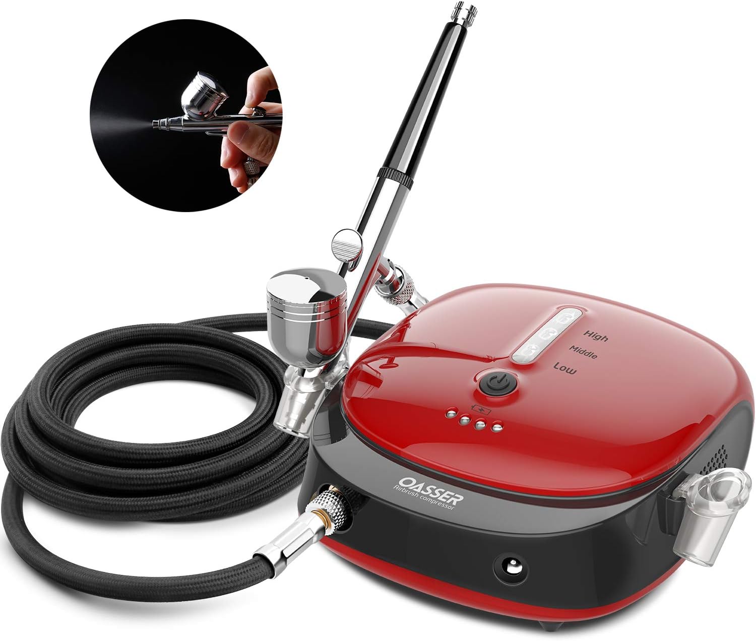 Oasser Airbrush Compressor Kit, Dual Action Airbrush Suit with Rechargeable 1000mAh Lithium Battery, 0.3mm Nozzle and 7CC Cup, Spray Airbrush Gun for Model, Tattoo, Manicure, Cake, Painting