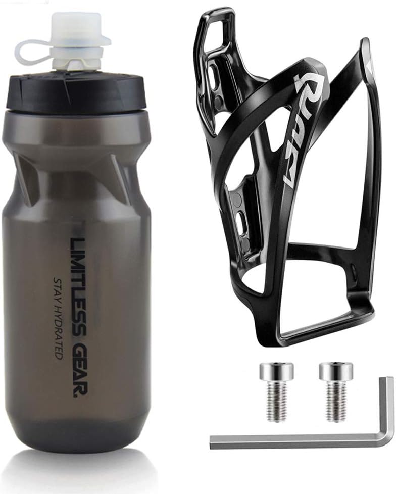 OSIGEI Bike Water Bottle Cage and 21oz Bike Water Bottle Set Lightweight Bike Bottle Holder with Screws - Premium BPA Free Sports Bottle for Road Mountain and Kids Bikes