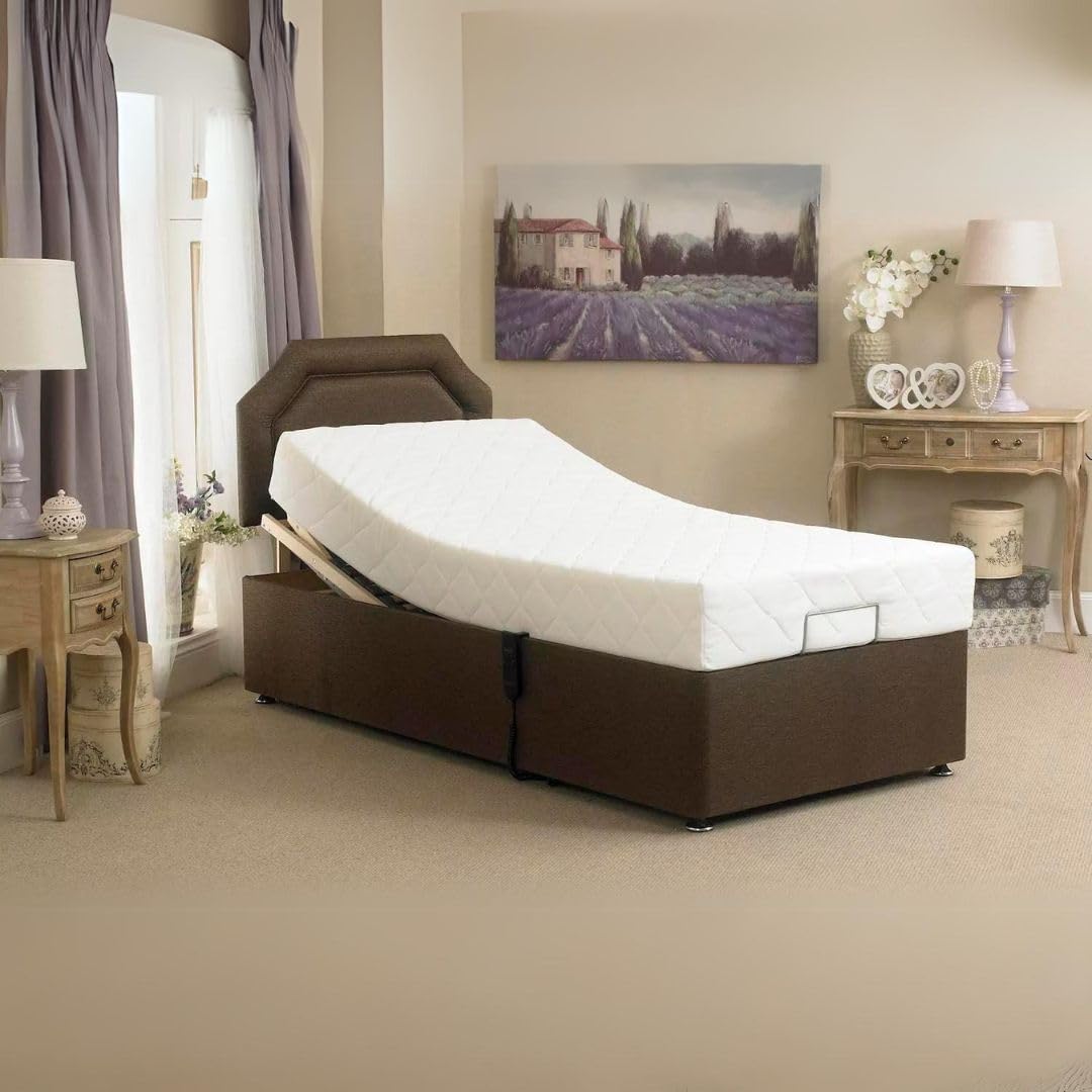 Rebound Deluxe Memory Electric Adjustable Bed with Free Headboard & Orthopaedic Pocket Spring Mattress, 5-Motion Movement Base, Pressure Relief (Beige, Single (90cm x 200cm))