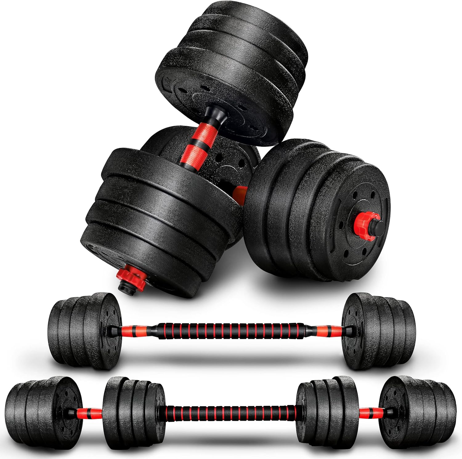 RE:SPORT 2 in 1 Dumbbell Set With Connecting Rod | Adjustable Dumbbell & Barbell Spinlock Collars & Connection Tube Lifting Training Set