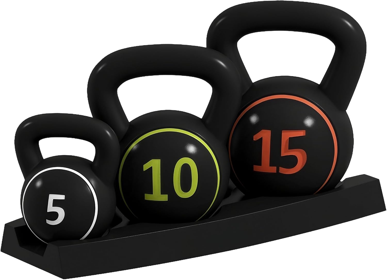 SPORTNOW Set 3 Kettlebell Set Weights with Storage Stand for Home Gym Weight Lifting Training, 5lbs, 10lbs, 15lbs (2.2kg, 4.5kg, 6.8kg)