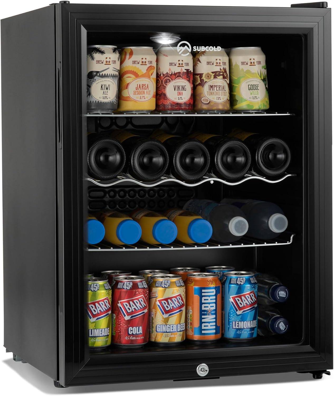 Subcold Super65 LED - Table-Top Fridge | 65L Beer, Wine & Drinks Fridge | LED Light + Lock & Key | Energy Efficient (Black) [Energy Class D]