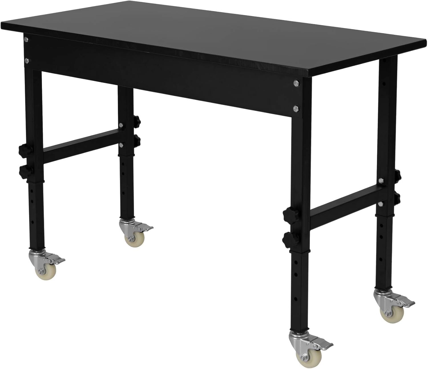 TANGZON 10-Level Height Adjustable Workbench, Heavy Duty Metal Frame Wide Bamboo Top Rolling Garage Work Bench with 4 Lockable Universal Wheels, Indoor Outdoor Large Workstation (Black)
