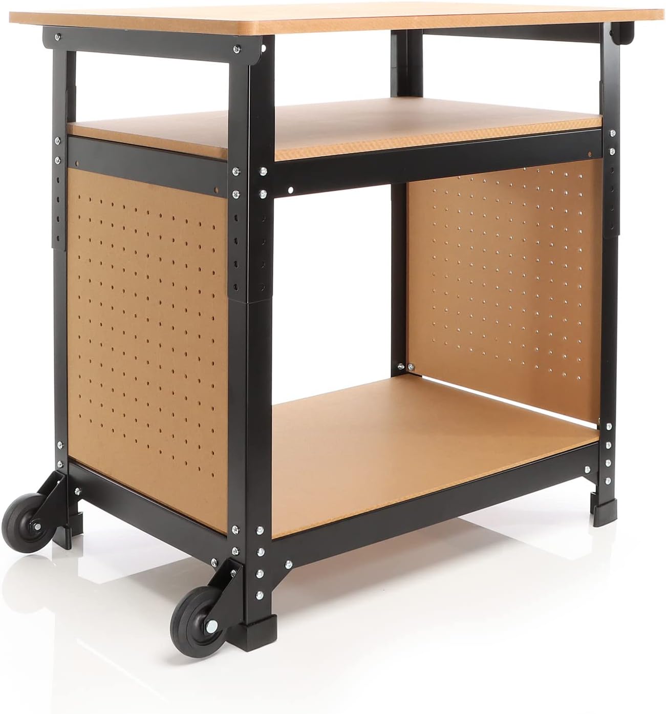 XPOtool Workbench 68x50x66-82 cm Movable Adjustable in Height with 2 Wheels and 2 Shelves Workshop