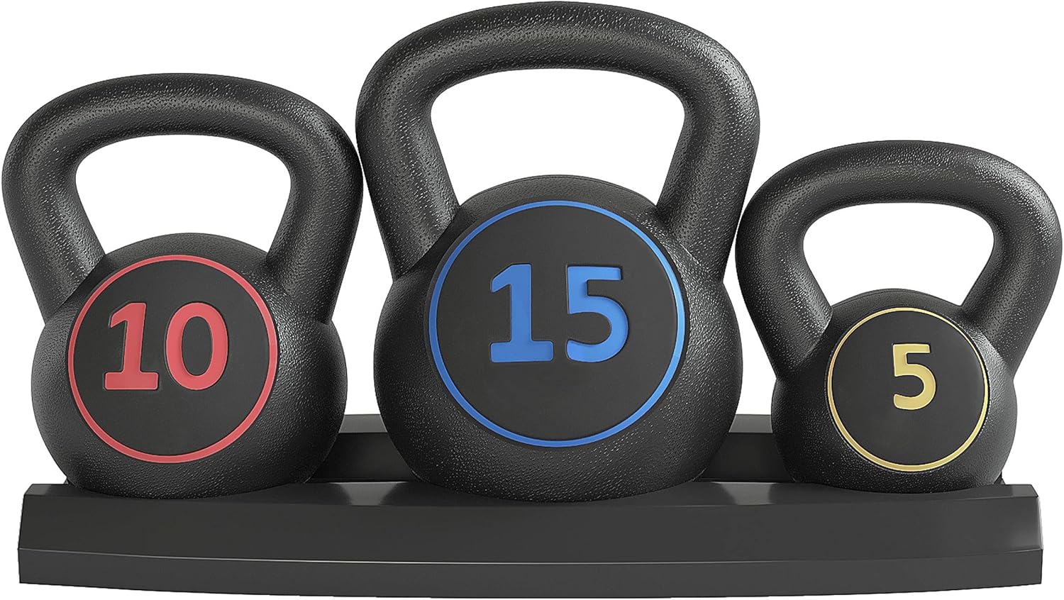 Yaheetech Kettlebell Weight Set 3pcs Kettle Bell Weight Lifting Training with Stand for Home Gym Strength Training 5LB & 10LB & 15LB Black