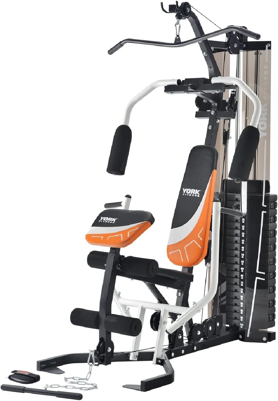 York Fitness Multi Gym - 100kg (220lbs) Weight Stack - Steel Frame - White, Grey, Black, Yellow