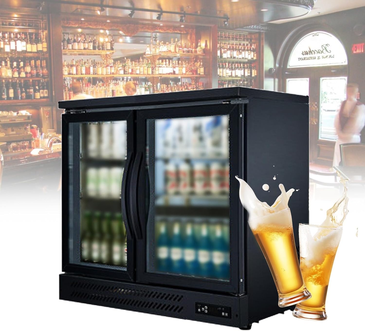 ZPRMMN Double Door Bar Fridge With Defogging Function Refrigerated Cabinet Beer Refrigerator Embedded Air-cooled Beverage Display Showcase Refrigerator...
