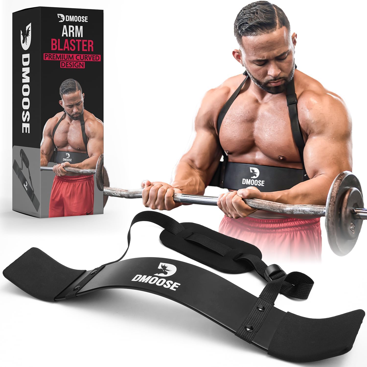 DMoose Fitness Arm Blaster for Biceps & Triceps, Premium Neck Padding Support with Adjustable Straps, Bicep Blaster & Arm Curl Bar for Strength & Isolation Training, Biceps Workout Equipment for Men
