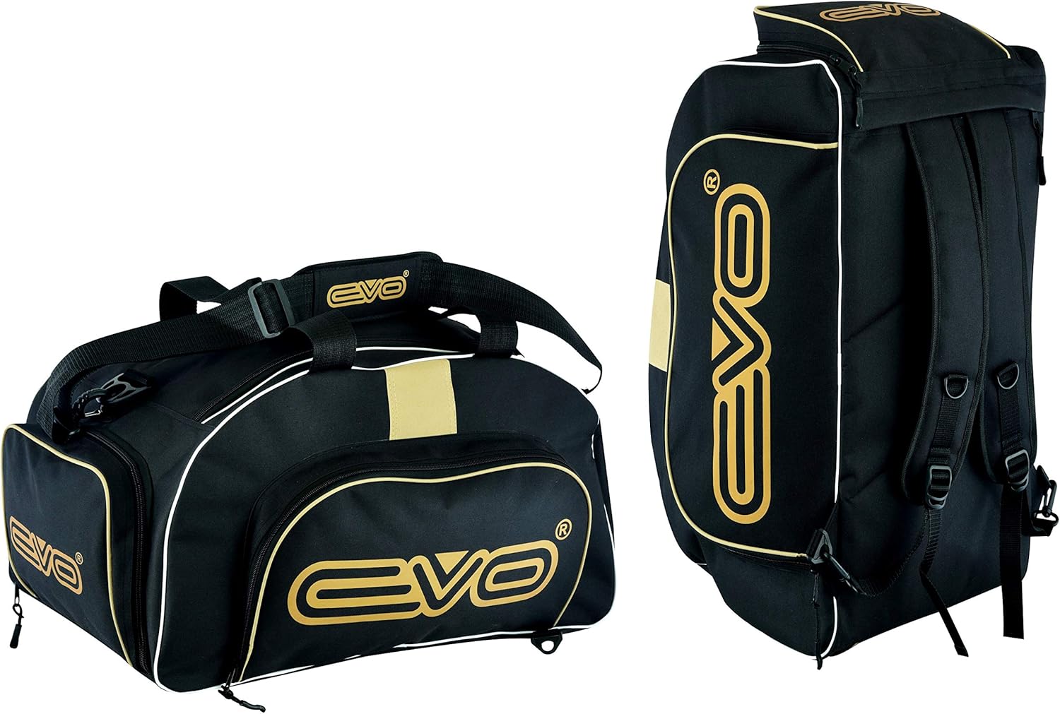 6. EVO Fitness Duffle Bag with Shoes Compartment Gym Sports Kit Backpack Football Travel Duffel Bag with Shoulder Straps Training MMA Boxing Men Women (Black/Golden) 54 Liters
