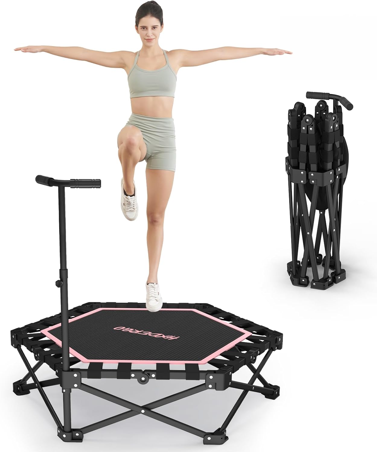 HXD-ERGO 42" Foldable Mini Rebounder Trampoline, Home Fitness Trampoline for Adults, Indoor Exercise Jumper, No Installation Required and Portable