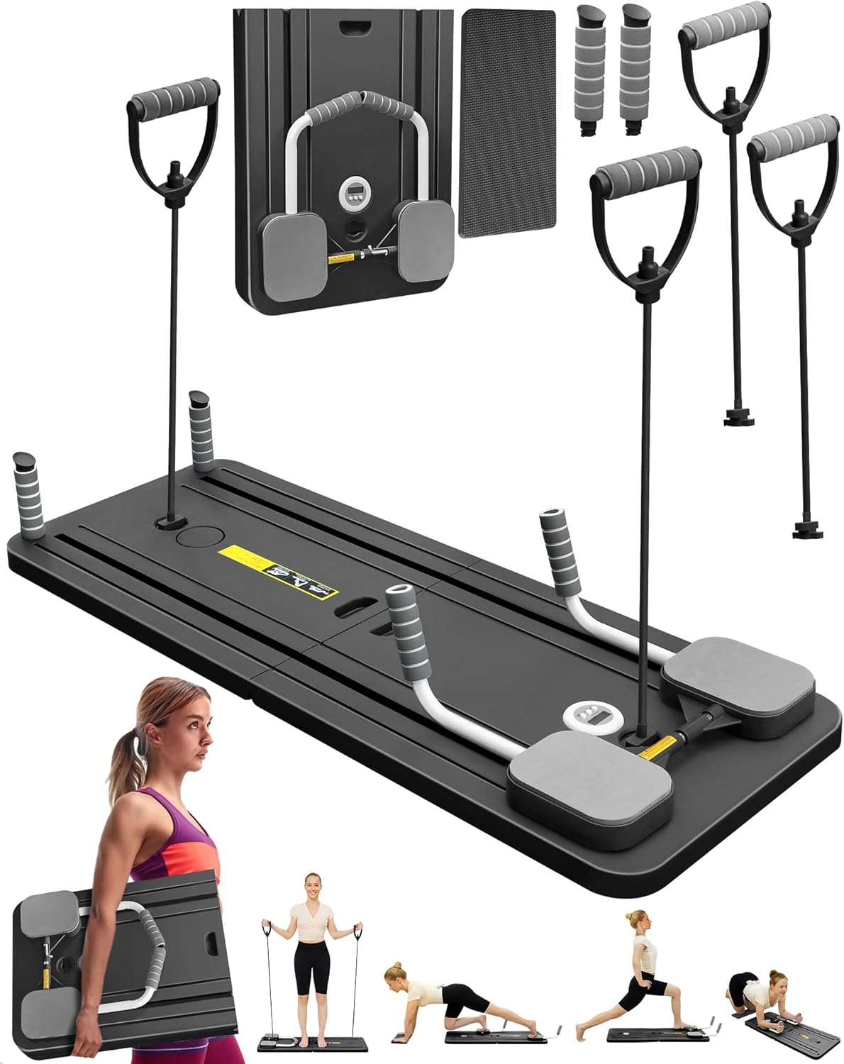 Portable Pilates Reformer Board - Multi-Purpose Foldable Home Gym Equipment for Core/Back/Arm/Leg Workouts, Fitness Gift for Women