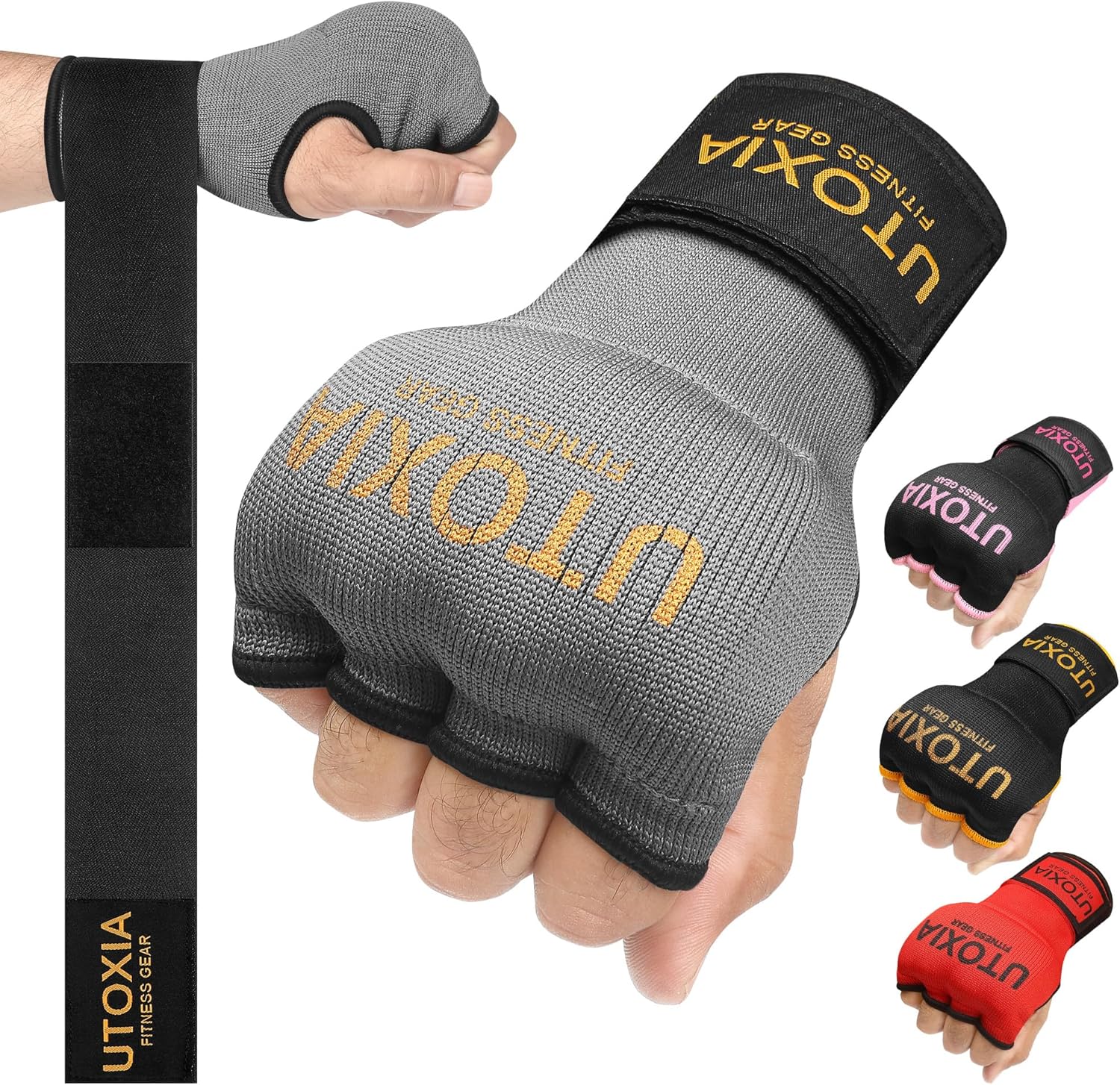 UTOXIA Boxing Inner Gel Gloves – Hand Wraps for Combat Sports, Pro Grip Elasticated Inner Gloves for Men & Women