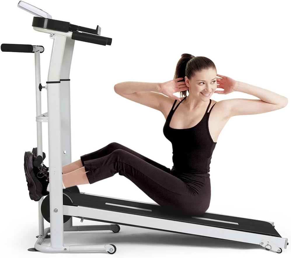 Homelikesport Manual Treadmill Foldable Walking Machine Non-Electric Treadmill Home Easy Assembly Fitness Twin Flywheels Jogging Machine with Counter LCD for Home Use (NON-ELECTRIC)