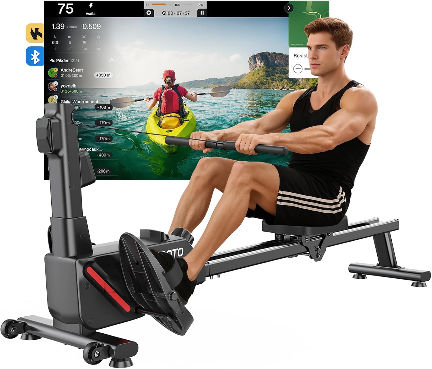 JOROTO Rowing Machine for Home, 16 Resistance Levels, Ultra-Quiet Magnetic Rowing Machine with Kinomap App, Double Rails for Extra Stability & Smoothness, Compact & Easy to Assemble for Home Fitness