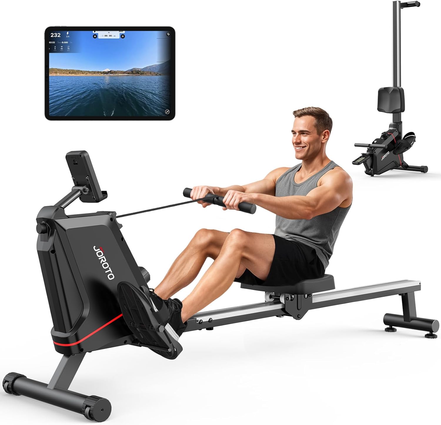 JOROTO Rowing Machine for Home, Quiet Magnetic Rowing Machine with Bluetooth Monitor, Max Load 160KG, Easy to Assemble, Vertical Storage, Space Saving