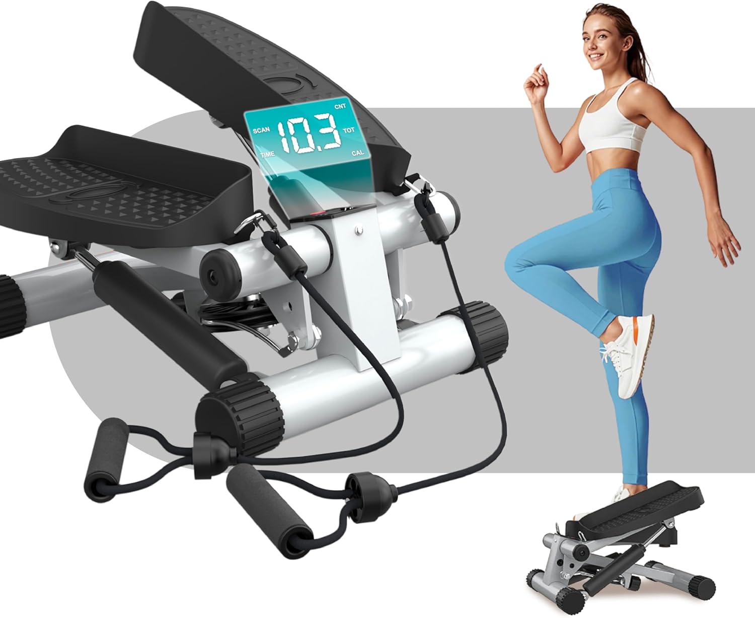 Niceday Mini Stepper Exercise Machine, Steppers with Resistance Bands, Step Machine Exerciser for Home, Up-Down Stepper with LCD Monitor, Space Saving, Non-Slip Pedal, Legs Arms and Full Body Training