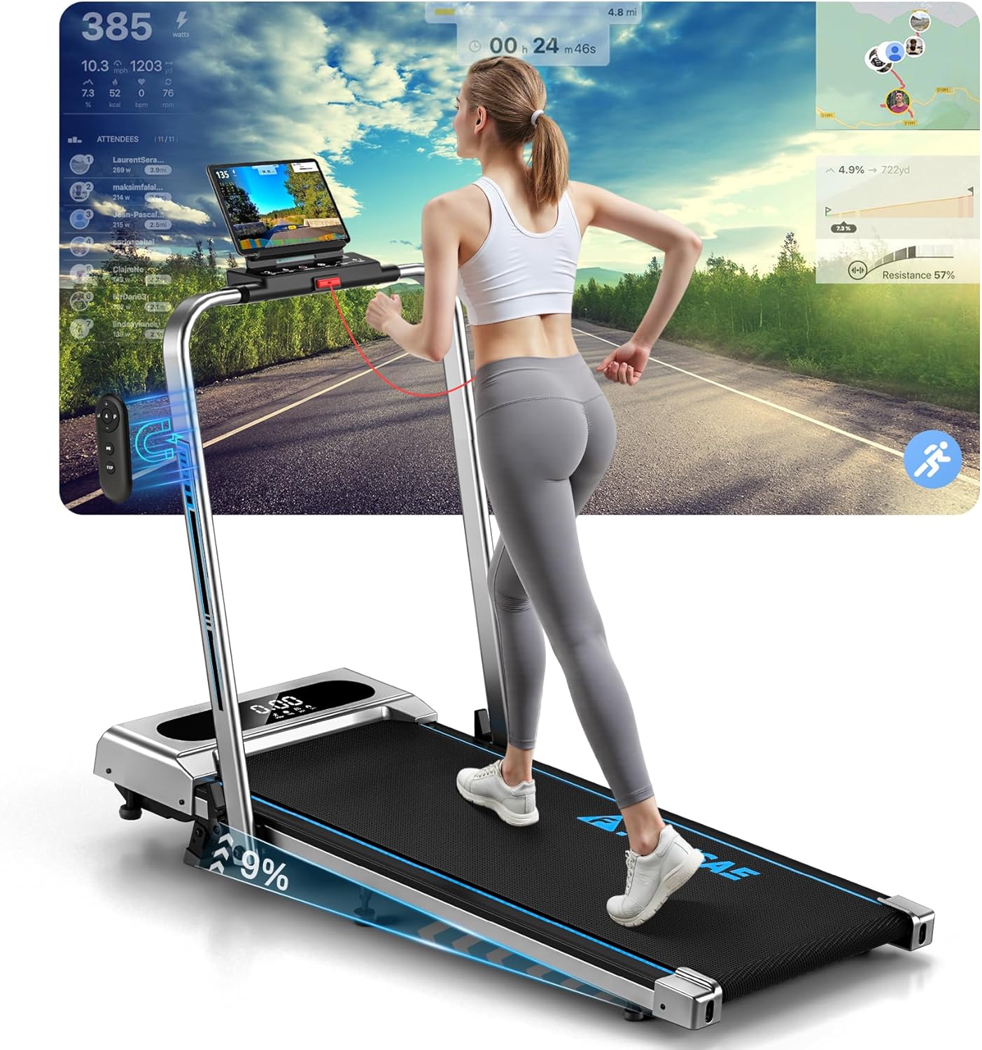 Treadmill, FOUSAE 5 in 1 Treadmills for Home Foldable with App Compatible, 12KM/H Under Desk Walking Pad with 9% Incline, 350 LB Weight Capacity, Magnetic Remote Control