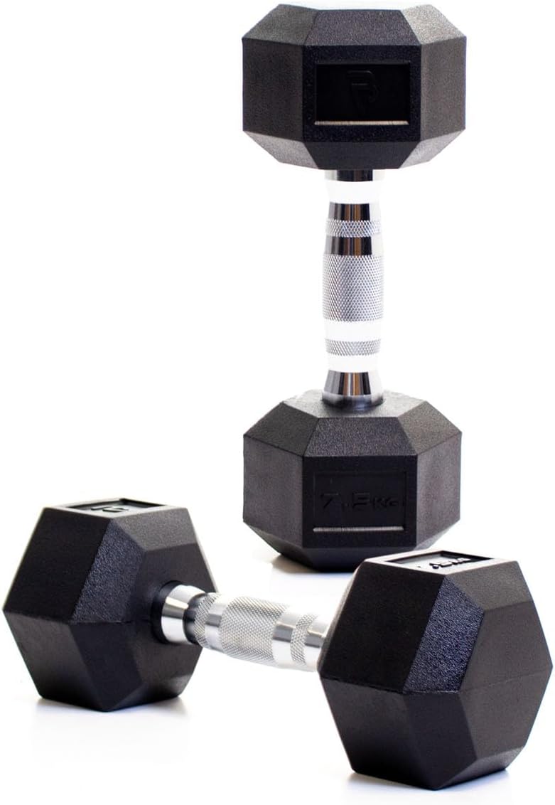BODYPOWER 7.5Kg Rubber Hex Dumbbells (x2)