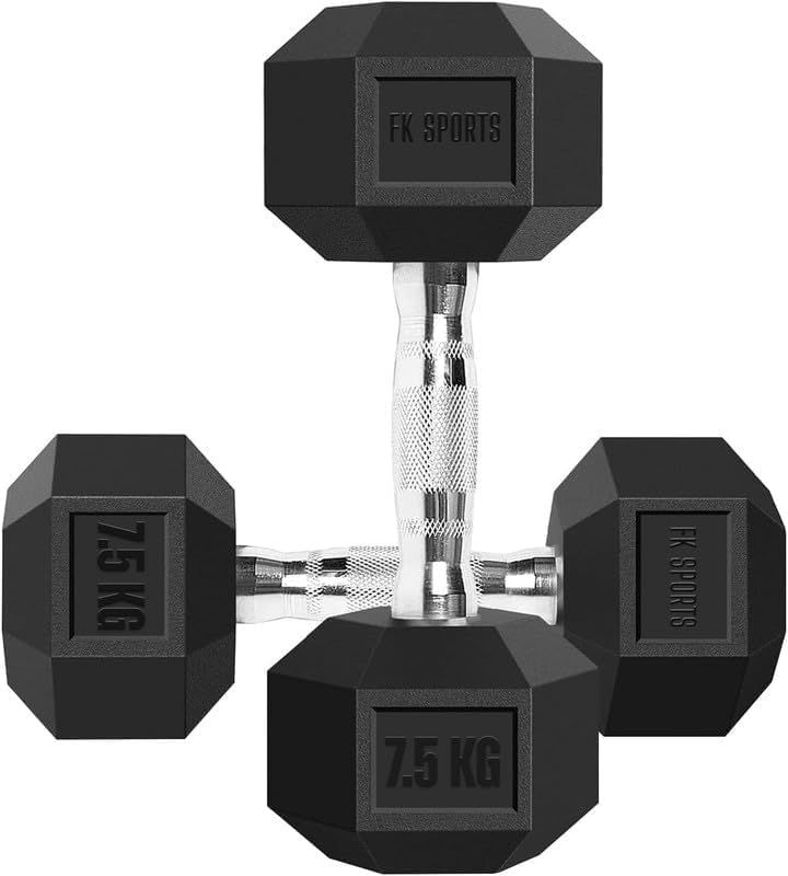 FK Sports Dumbbells (Set of 2), Weight Dumbbells Set 2.5Kg, 5kg, 7.5kg, 10kg, 12.5kg, 15kg, 20Kg In Pair - Hex Dumbbell Set for Women & Men - Gym Equipment for Home - Weights Set