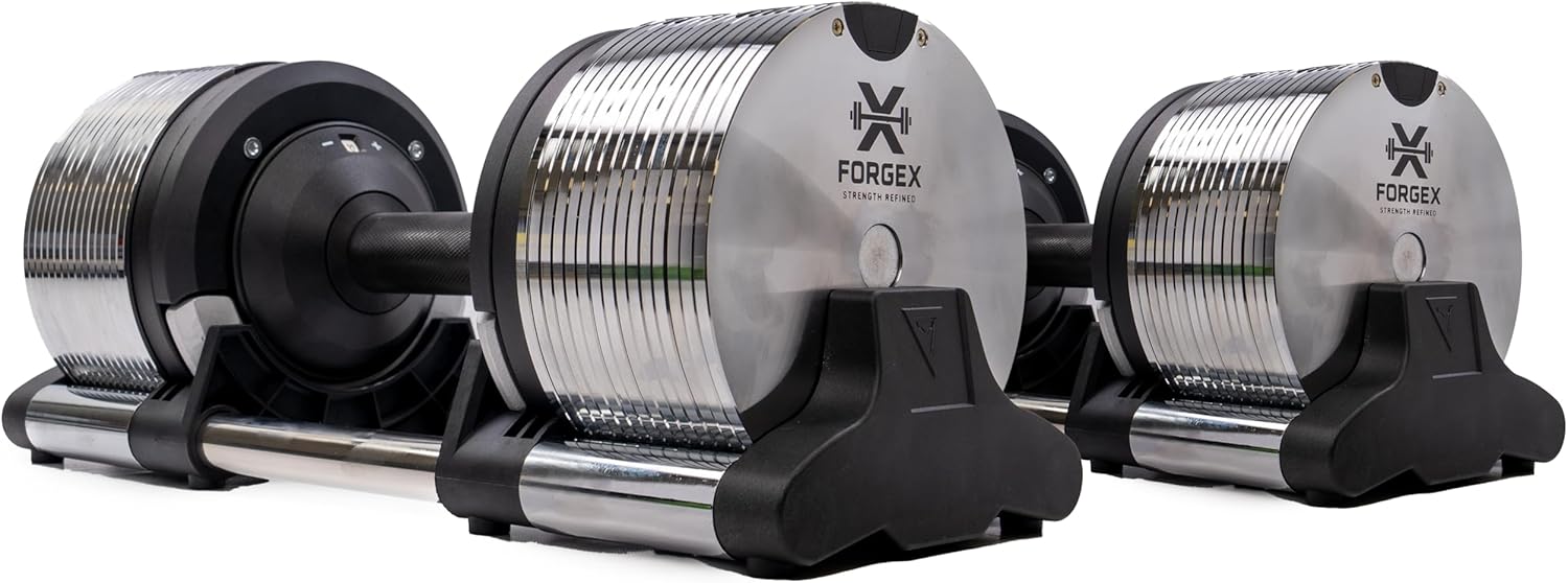 FORGEX 24kg Adjustable Dumbbells, 3-24kg Premium Pair, 1kg Increments, Chrome