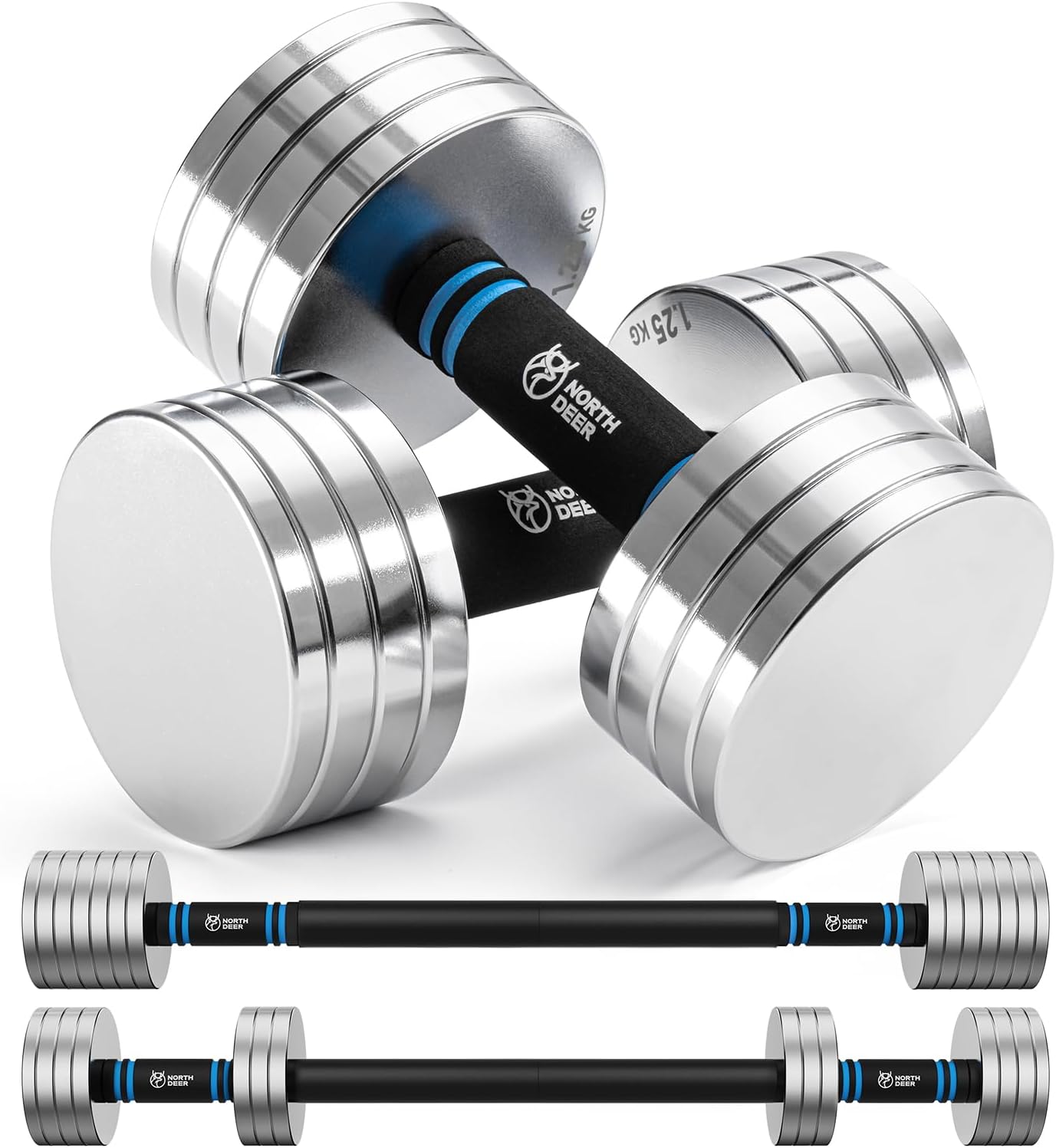 Northdeer Dumbbell Barbell Set 10kg Pair - 2.5kg 3kg 5kg 5.5kg 7.5kg 8kg 10kg - Adjustable Dumbbells V2.0 with Barbell Home Gym Workout