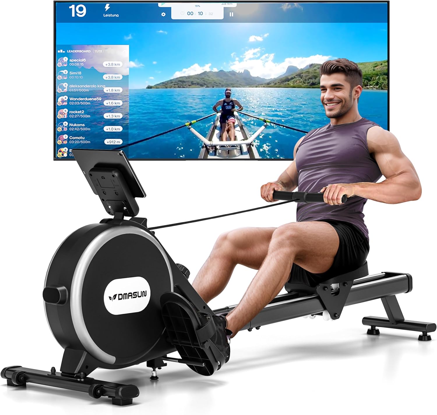 Rowing Machine, DMASUN Upgrade Magnetic Rowing Machines for Home Gym with 16 Levels Quiet Resistance - 350LB Capacity Rower Machine with App Compatible & Comfortable Seat