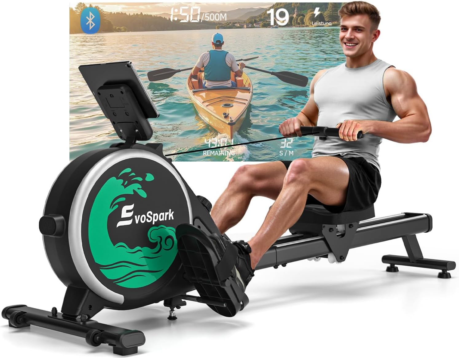 Rowing Machine for Home Gym, EvoSpark Magnetic Rowing Machines 350 LB Weight Capacity - Foldable Rower for Home Use with App Supported, Upgrade to Double Slide Rail