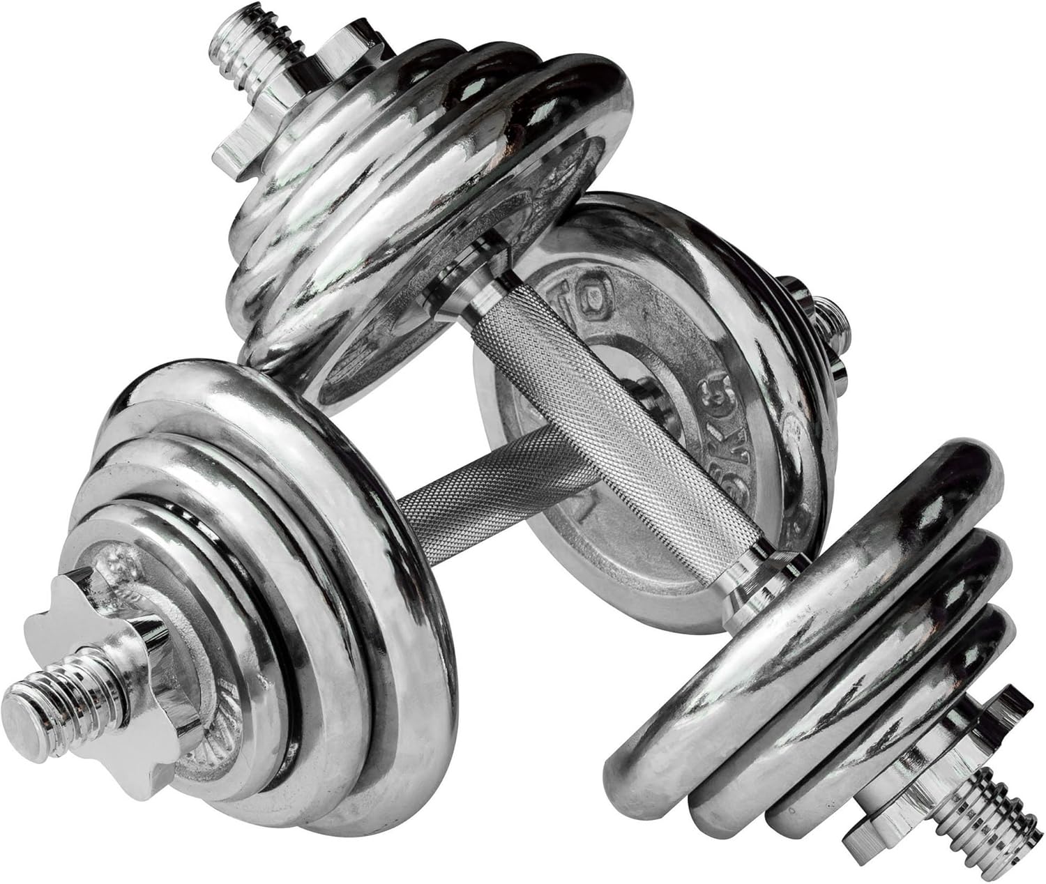 VIAVITO 20kg Adjustable Chrome Dumbbell Set with 2 Bars, 4 Spinlock Collars & 12 Discs - 2 x 10kg Cast Iron Hand Weights Perfect for Home Gym, Strength Training, Bodybuilding & Weightlifting